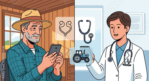 Telemedicine concept with doctor and patient using smartphone for virtual consultation at home or office, Generative AI.