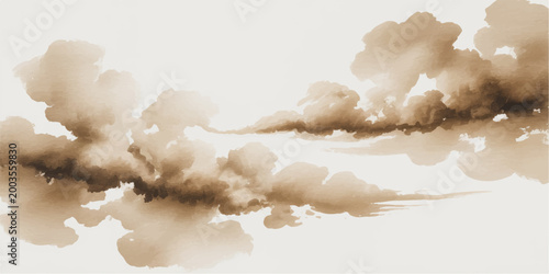 A vintage abstract texture of white cumulus clouds and smoke flying through the blue summer sky with bright sunlight in the airy atmosphere