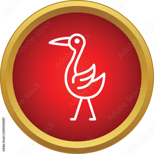 Stork bird outline walking in a red circle with gold border