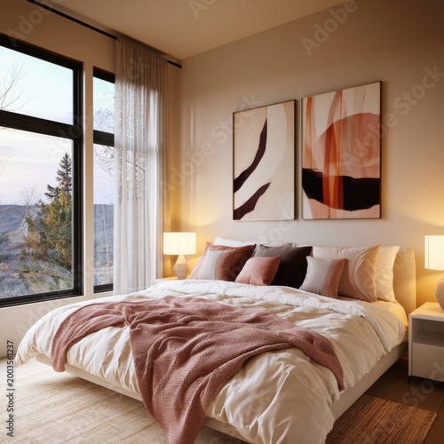 Bedroom With Large Windows and Soft Lighting During the Day in Modern Design