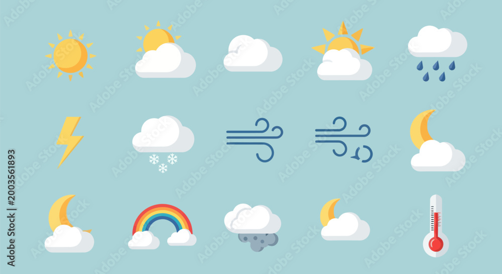 Obraz premium Weather icons sun clouds and symbols