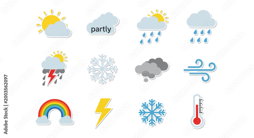 Obraz premium Weather icons sun clouds rain snow and more