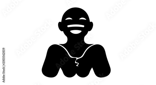 Joyful Silhouette Person Laughing Heartily Isolated on White Background