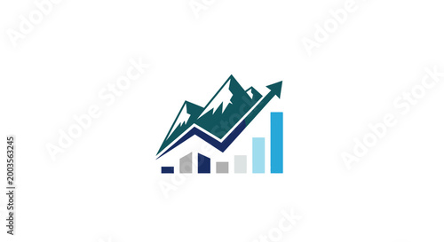 Fotografie Mountains with Upward Arrow and Bar Chart, Symbolizing Business Growth and Finan