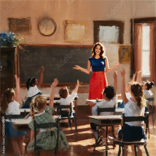 Teacher Engages Children in Classroom Discussion During School Hours