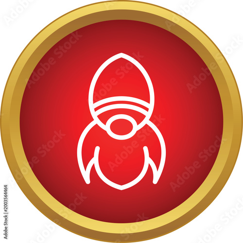 Simple white outline of a rocket taking off within a red circle