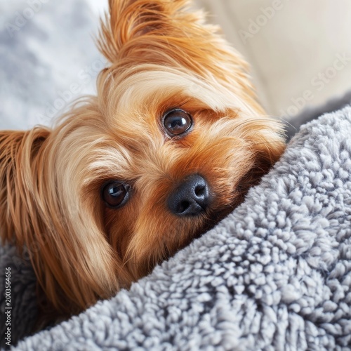 Dog Relaxes on Cozy Blanket in a Warm Indoor Setting During a Quiet Afternoon