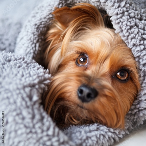Dog Relaxes on Cozy Blanket in a Warm Indoor Setting During a Quiet Afternoon