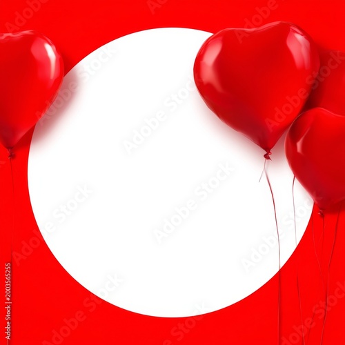 Red Background With Heart Balloons and Empty Circle for Text Display During S...