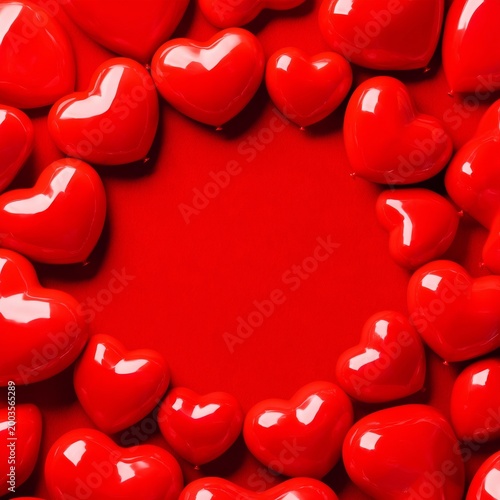 Red Hearts Surround a Bright Background in a Simple Display for Celebration o...