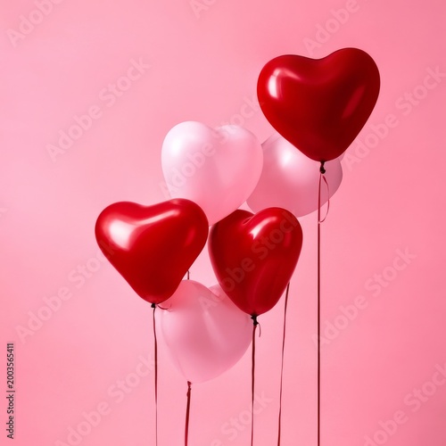 Heart-shaped Balloons in Pink Background for Celebration and Decoration