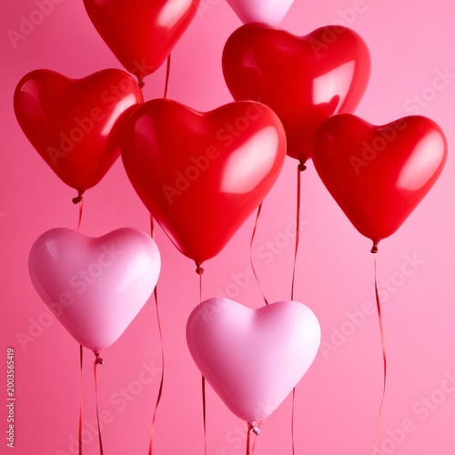 Heart-shaped Balloons in Pink Background for Celebration and Decoration