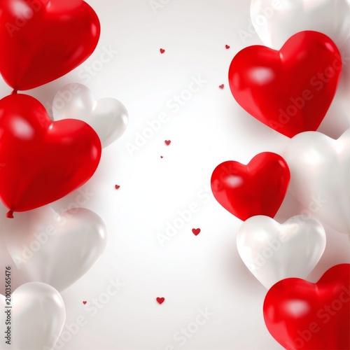 Colorful Heart Balloons Float in the Air During a Celebration for Love and Fr...