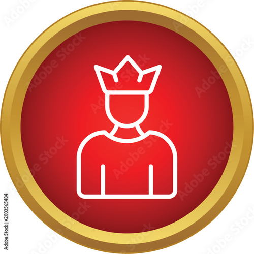 King avatar icon on a red button with a gold border representing power