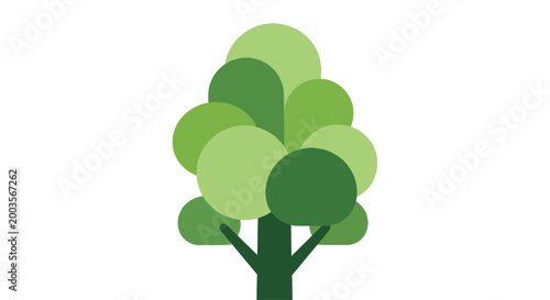 Stylized green tree illustration with varying shades of leaves on white background