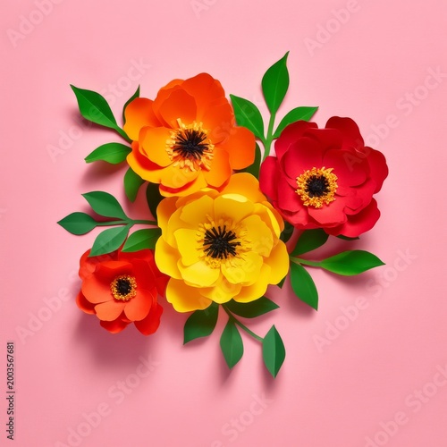 Bright Paper Flowers Arranged on a Pink Background for Decoration and Design ...