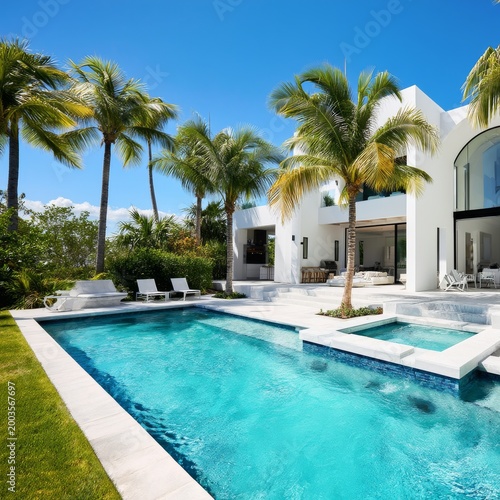 Modern Villa With a Swimming Pool in a Tropical Setting During Sunny Weather