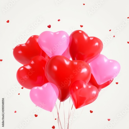 Colorful Heart Balloons Float in the Air for a Celebration or Special Event