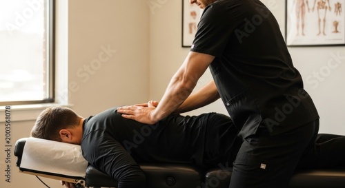 Practitioner applies gentle pressure to a patient's back on a massage table