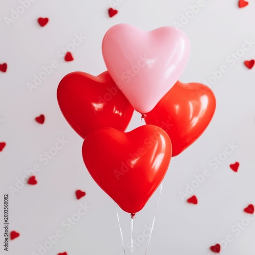 Colorful Heart Balloons Float in the Air for a Celebration or Special Event