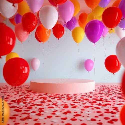 Colorful Flower Installation With Round Light in a Large Indoor Space