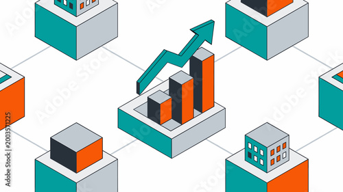 A minimalist and modern composition featuring stacked geometric blocks in vibrant colors. Ideal for illustrating concepts like progression, structure,