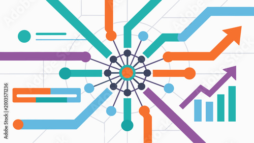 A vibrant and modern abstract design with overlapping geometric shapes evokes feelings of progress and innovation. Perfect for backgrounds, branding, 
