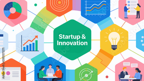 A vibrant illustration conveying business growth, data insights, and modern work. Ideal for reports, presentations, and marketing related to progress 