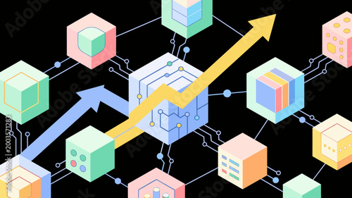 This illustration evokes a sense of seamless information transfer and network connection. Ideal for visualizing data management, cloud computing, and 