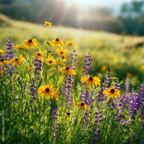 Wildflowers Bloom in a Sunny Field During Early Morning Hours