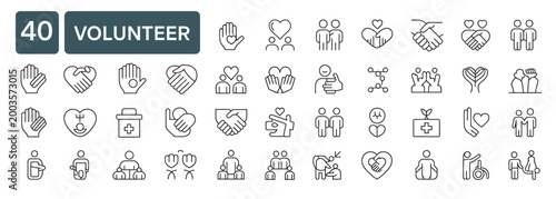 Collection of 40 volunteer icons for charity and community service projects