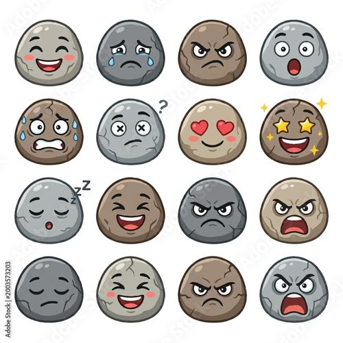 Collection of expressive cartoon emoticons showing various emotions and reactions.