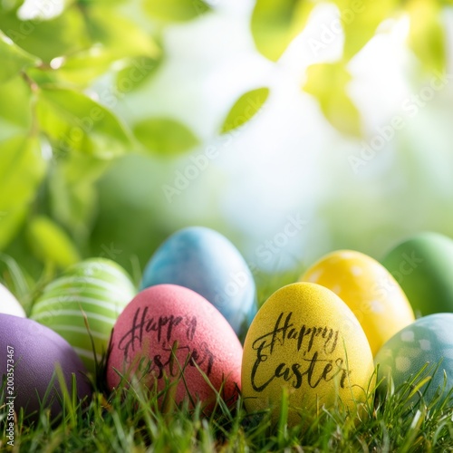 Colorful Easter Eggs on Green Grass Under Tree Leaves During Springtime