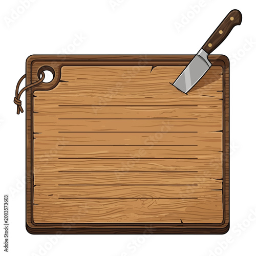 Wooden Cutting Board with Knife for Food Preparation and Cooking.