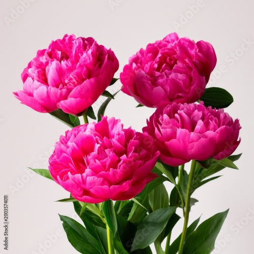 Bright Pink Peonies Arranged in a Vase on a Light Background for Display in a...