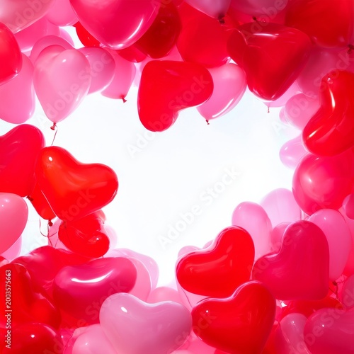 Balloons in Heart Shapes Fill the Space for a Celebration or Event in a Brigh...