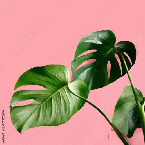 Green Leaves Arranged on a Pink Background With Natural Light Shining on Them