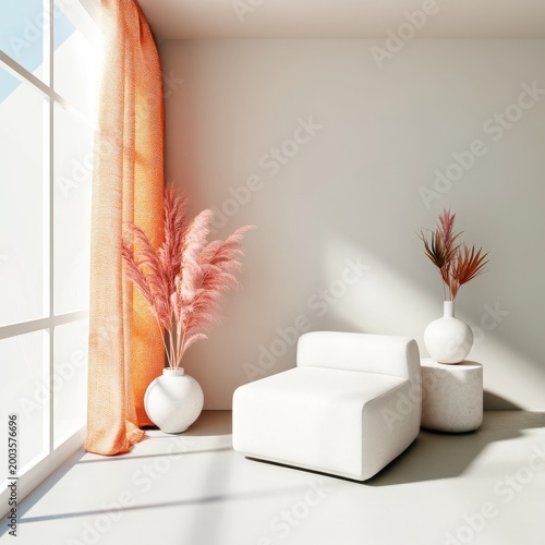 Modern Living Room With Large Windows and Soft Furniture in a Sunny Space