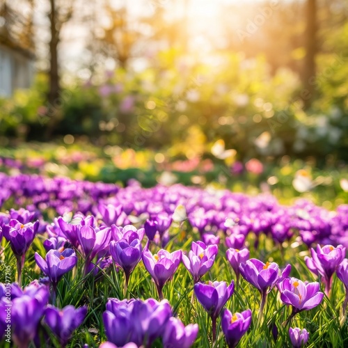 Colorful Flowers Bloom in Garden With Butterflies Flying During Sunset