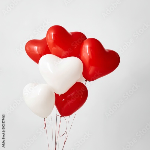 Heart Shaped Balloons in White and Red Colors for Decoration in a Party Setting