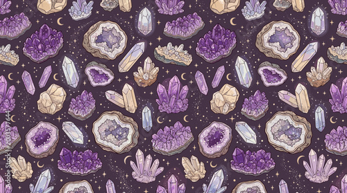 Exploring nature's beauty amethyst crystal patterns home decor digital art mystical environment top view abstract design