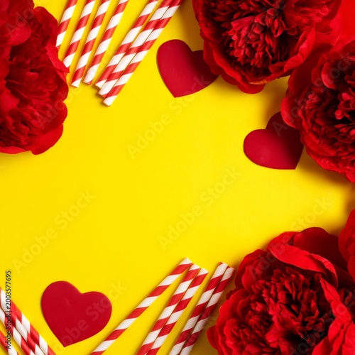 Colorful Decoration With Red Flowers and Heart Shapes for a Celebration on a ...