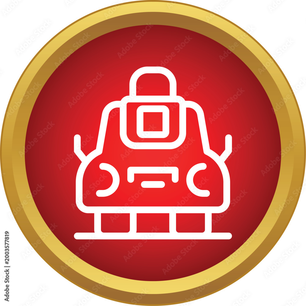 Fototapeta premium Snowmobile outline icon on a red circular background representing winter transportation and recreation
