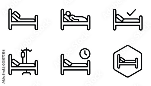 Φωτογραφία Hospital bed icon set, medical clinic furniture symbols, healthcare patient reco