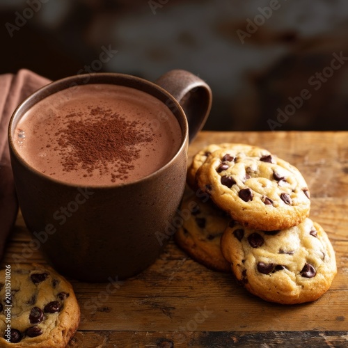 Warm Drink and Cookies on a Wooden Table in a Cozy Setting During Afternoon