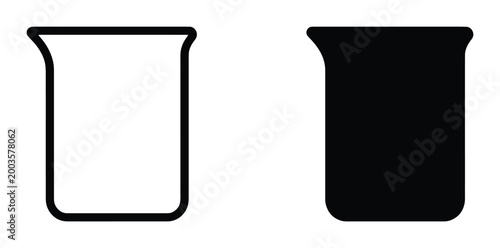 Bild auf Leinwand Minimalist laboratory beaker icons, black outline and solid silhouette chemistry