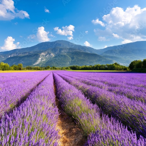 Fields of Lavender Bloom Under a Bright Sky in a Mountain Region During Daytime