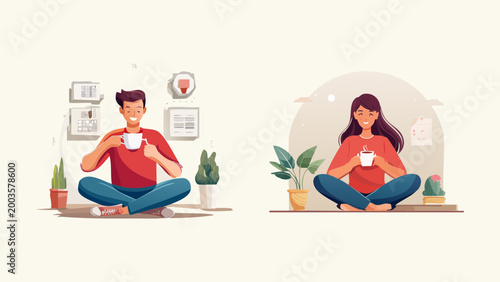 Couple enjoying a quiet moment together with a hot beverage in a cozy indoor setting