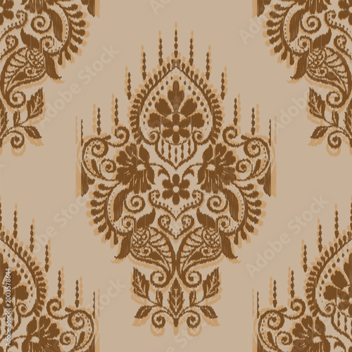Abstract ethnic ikat seamless pattern block print batik design with ikat ornaments