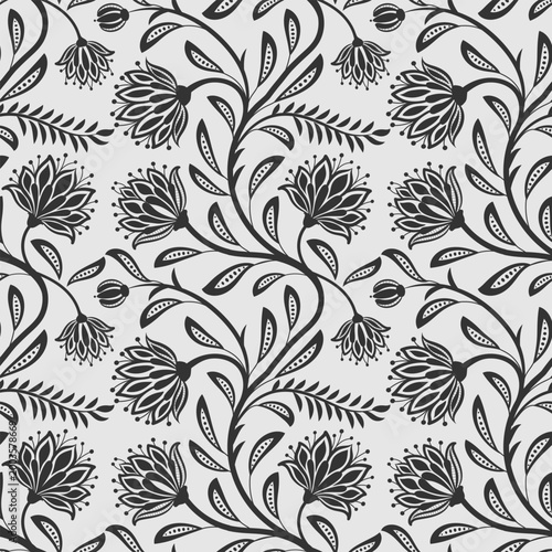 floral pattern vintage ethnic modern embroidery texture boho design illustration  flower motif branches leaves wallpaper seamless background border.